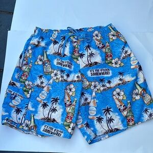 Mens Big Dogs Swim Trunks, Size Large, Beer Bottle Print